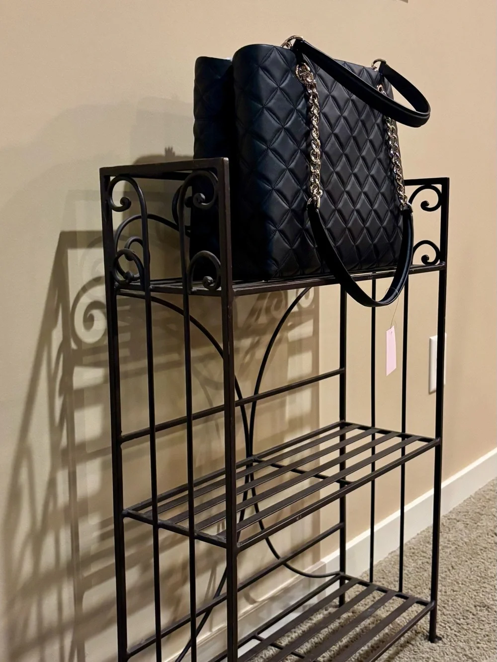 NWT kate spade Natalia Black Quilted Leather  Handbag with Chain-Accent Straps